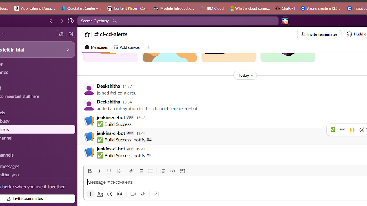 Jenkins Slack notification build status message