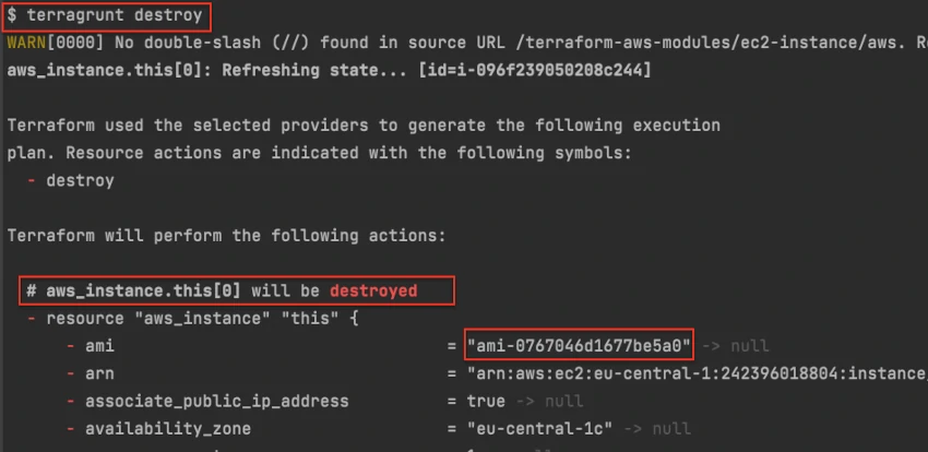 Diagram illustrating Terraform destroying cloud resources like servers and storage.